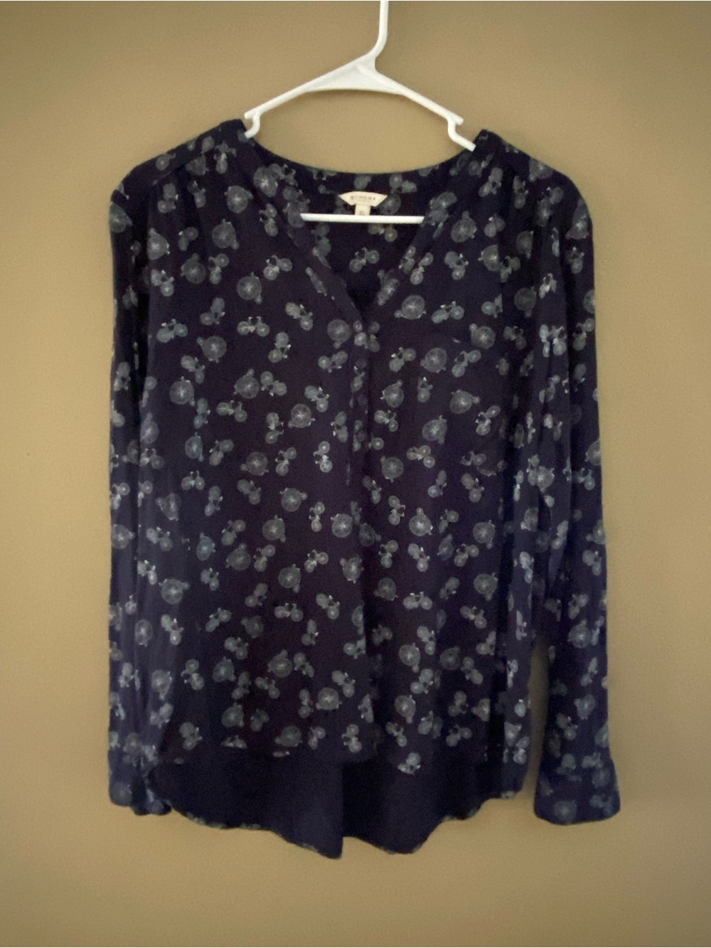 Sonoma Navy Button-Front Floral Print Top
